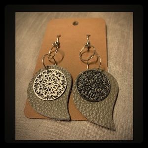Genuine leather handmade earrings with jewels